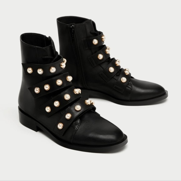 zara booties with pearls